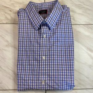 UNTUCKit Mens Long Sleeve Button Down Blue Check Wrinkle Free Cotton XXL 2XL